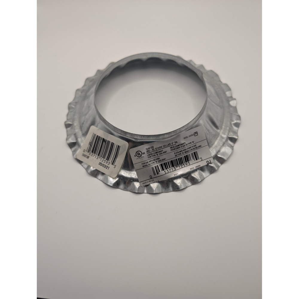 Selkirk Storm Collar 4 Inch Silver 4RV-SC Type B Gas Vent Pipe Fitting 104810R